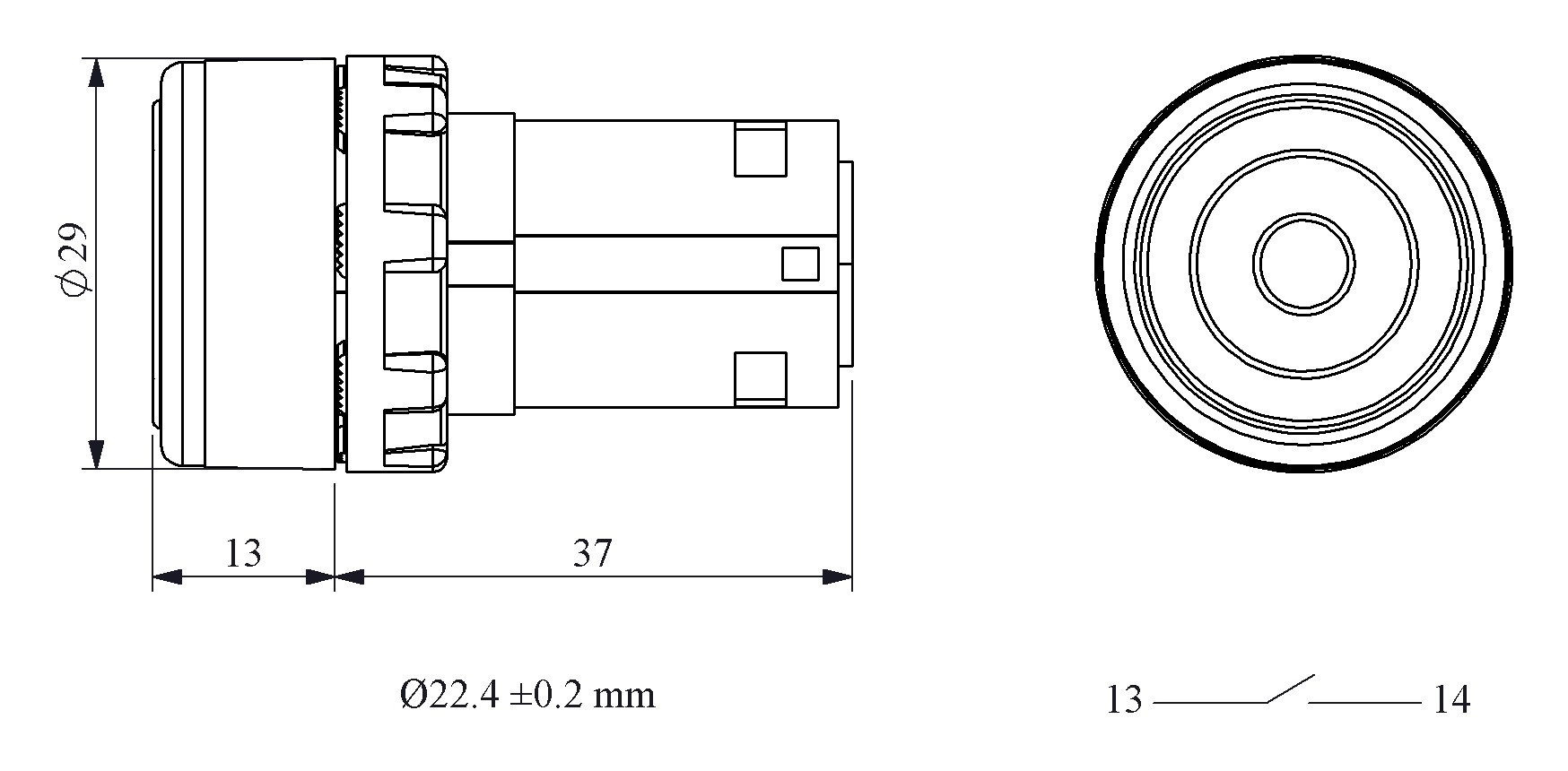 B-F -Y-(BA-B1)-IP50 Кнопка с фиксацией желтая пластиковая 1НО