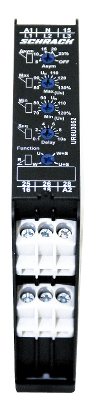 UR6U Реле контроля напряжения (N)-L1,L2,L3) 24-240VAC/DC, 5A, 2ПК контакта, контроль напряжения, пос