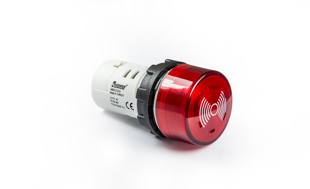 Зумер моноблочный MB-ZS-220-IP40 220B AC с LED подсветкой красный 90db [нов.арт.MBZS220A0]