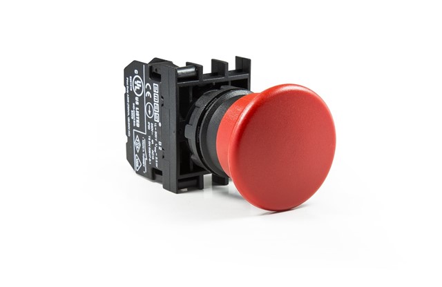 B-M40-R-(BA1B2)-IP50 Кнопка пластиковая "Грибок" д40 красная без фиксации с адаптером и 1НЗ контакт