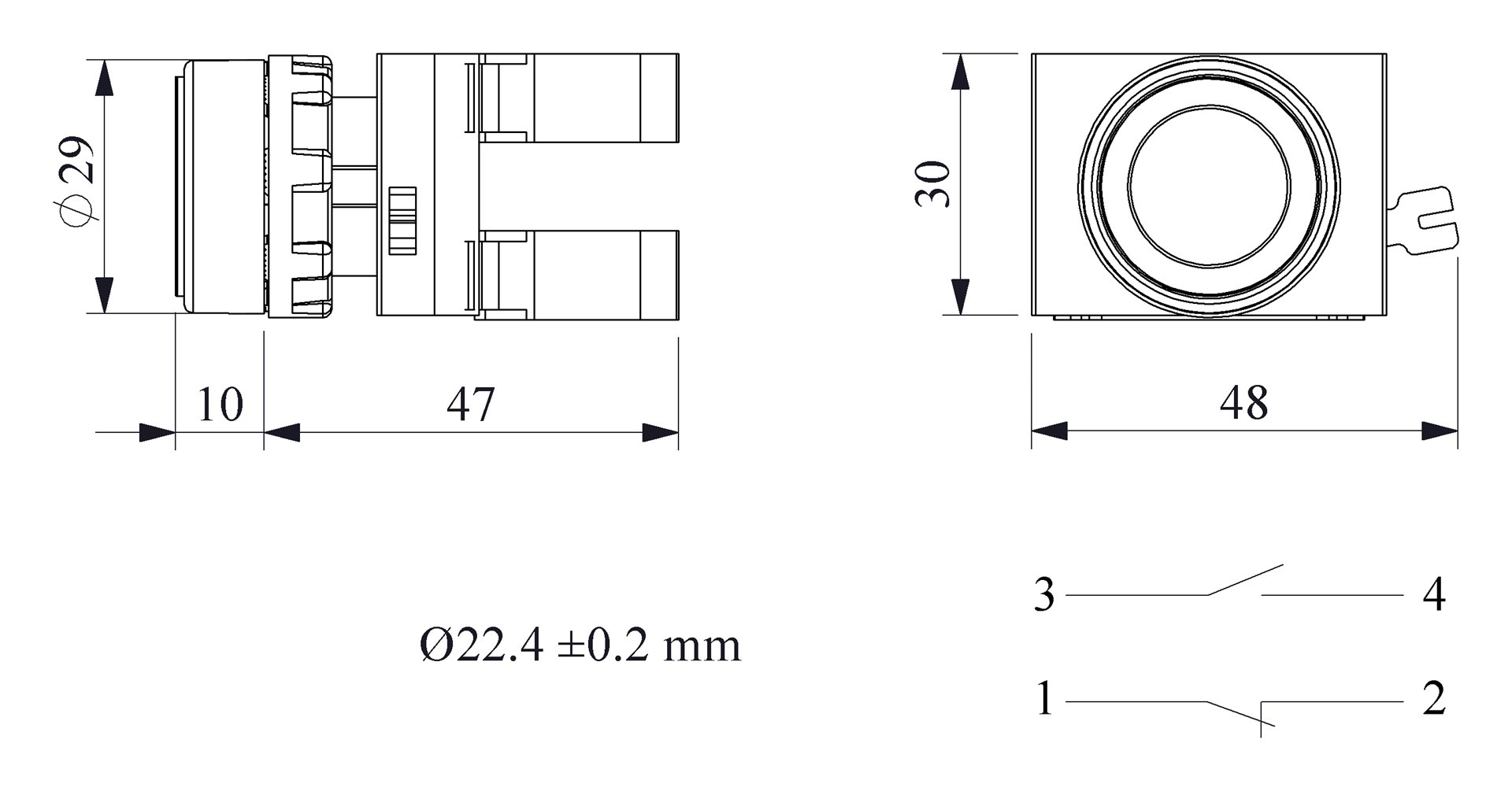 CP-D -G-(CA-C1-C2)-IP65 Кнопка зеленая пластиковая 1НО+1НЗ