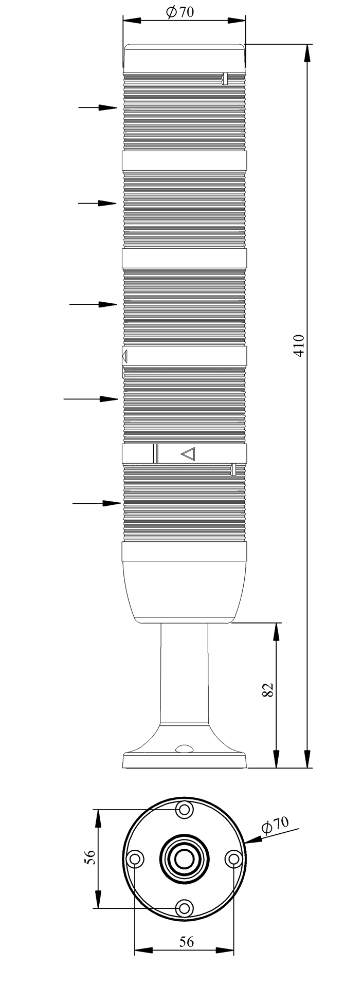 Светосигнальная колонна IK-75-F-024RYGBW-X-M01 д=70мм, 5уровней, FLASH стробоскоп, 024V AC/DC, красный, желтый, зеленый, синий, белый 100мм пластикова