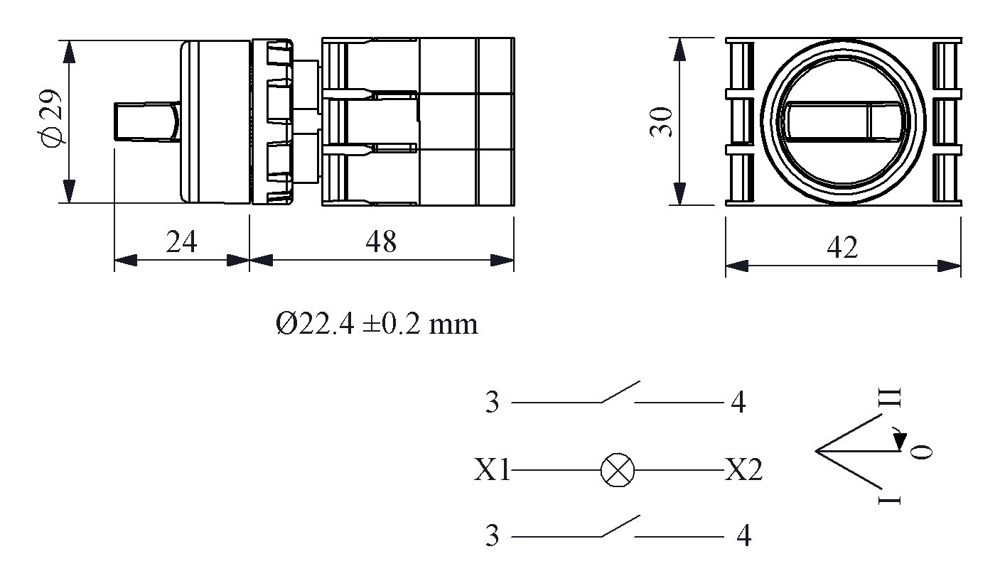 B-SL31-G-IP50-(BA-B1-B3-B1) Переключатель пластиковый на 3 положения (2-0-1) 60° с возвратом из одного положения 2НО, зеленый с патроном подсветки Ba9