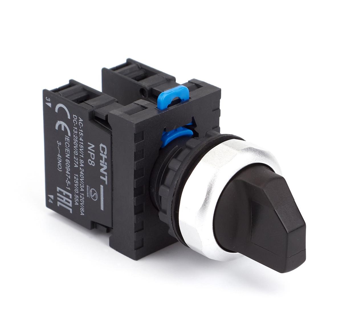 Переключатель без подсветки NP8-20X/372, 3 положения , чёрный, 2НО, IP65 (R)