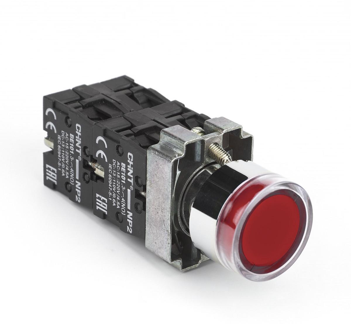 Кнопка управления NP2-BW3465 1НО+1НЗ красная AC/DC230В(LED) IP40