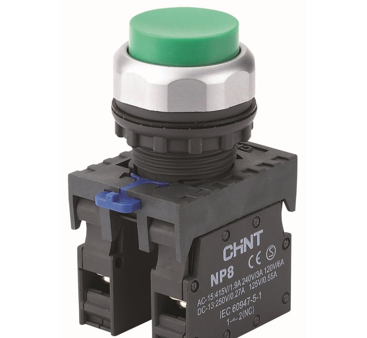 Кнопка управления NP8-11GND/3 1НО+1НЗ зеленая AC110В-220В(LED) IP65 (R)