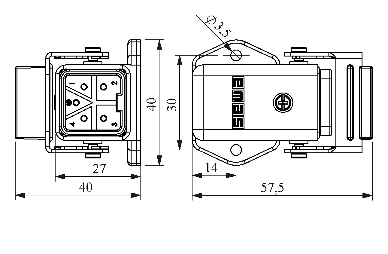 EB-P- 05-FE-46-IP65 Силовой разъем (папа) стационарный наклонный пластик 5 выводов 10А нижний ввод 1