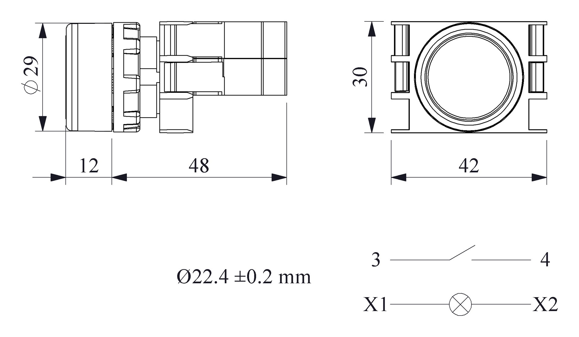 B-D -Y-(BA-B1-B3)-IP50 Кнопка нажимная желтая пластиковая с патроном подсветки Ba9S (1НО)