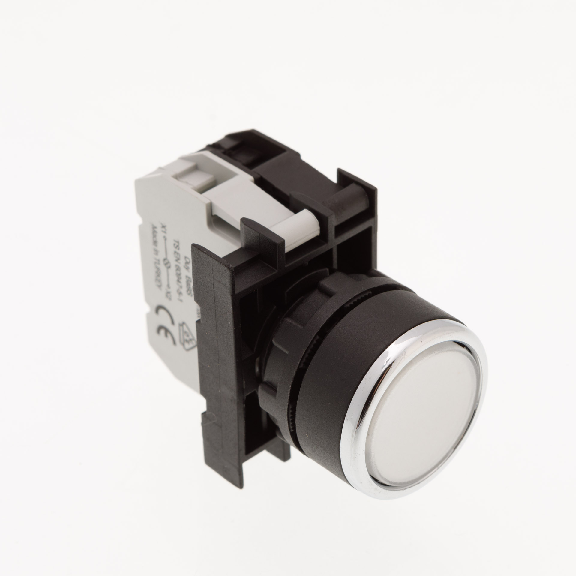 B-D -W-(BA-B1-B3)-IP50 Кнопка нажимная белая пластиковая с патроном подсветки Ba9S (1НО)