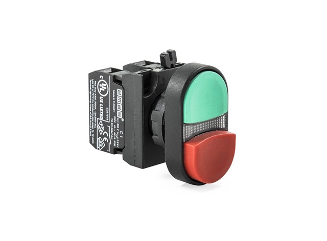 CP-K21-RG-(CA-C1-C2)-IP65 Кнопка красно-зеленая сдвоенная выступающая пластиковая (1НО+1НЗ)