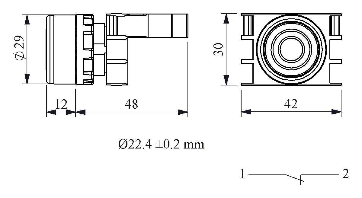 B-F -R-(BA-B2)-IP50 Кнопка с фиксацией красная пластиковая 1НЗ