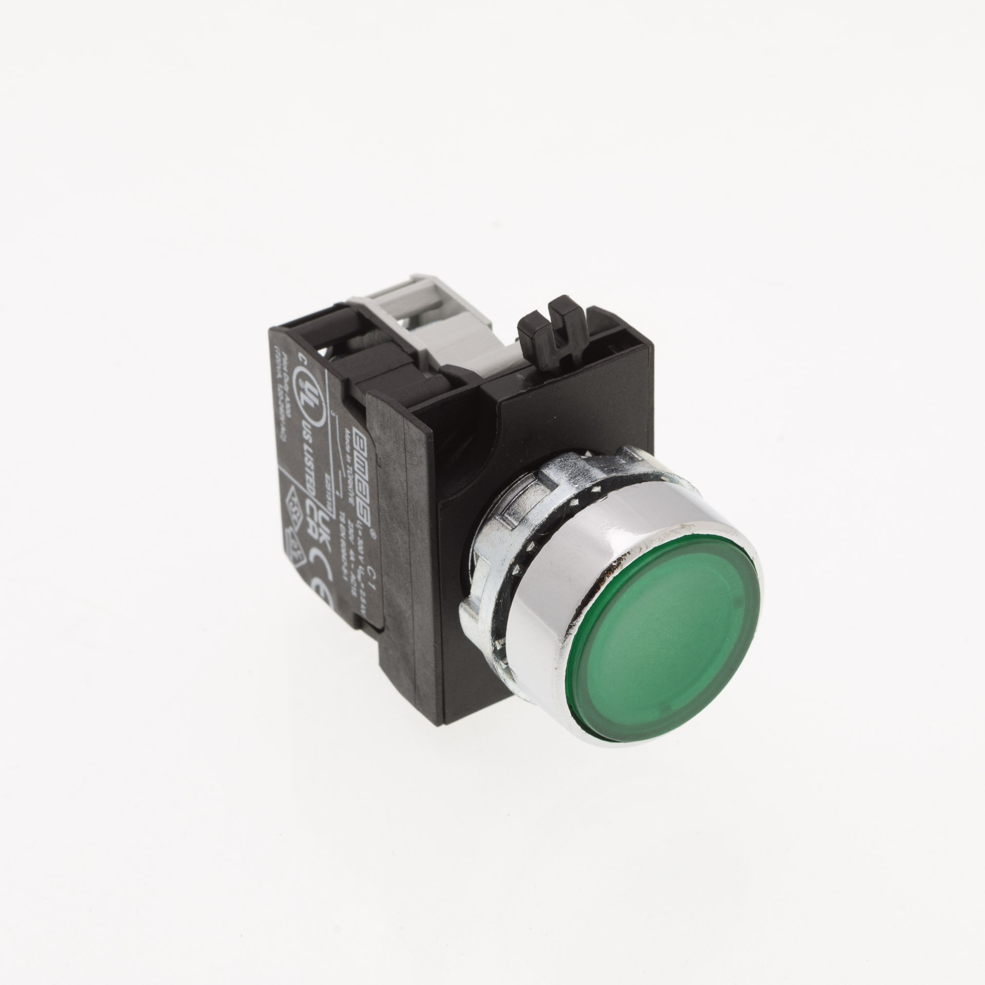 CM-D -G-(CA-C1-CBY)-IP65 Кнопка нажимная зеленая металлическая LED 100-230V AC (1НО)