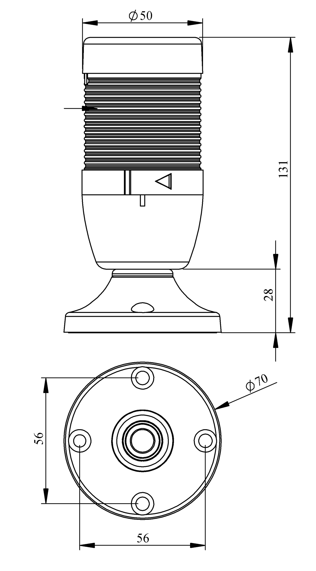 Светосигнальная колонна IK-51-F-024R-X-M02 д=50мм, 1уровень, FLASH стробоскоп, 024V AC/DC, красный, 20мм алюминиевая база