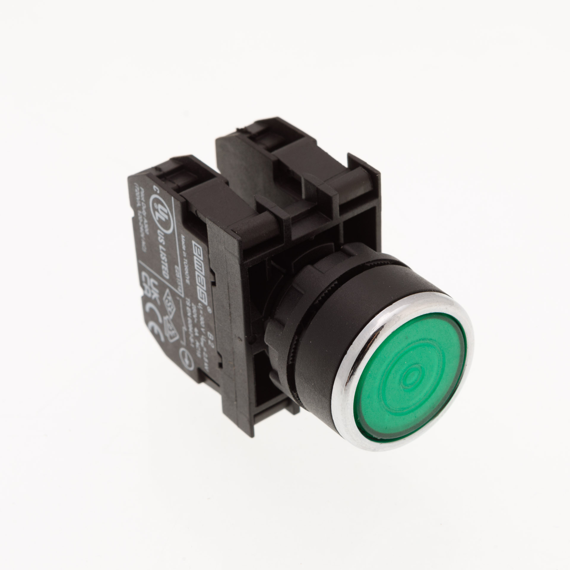 B-F -G-(BA-B1-B2)-IP50 Кнопка с фиксацией зеленая пластиковая 1НО+1НЗ