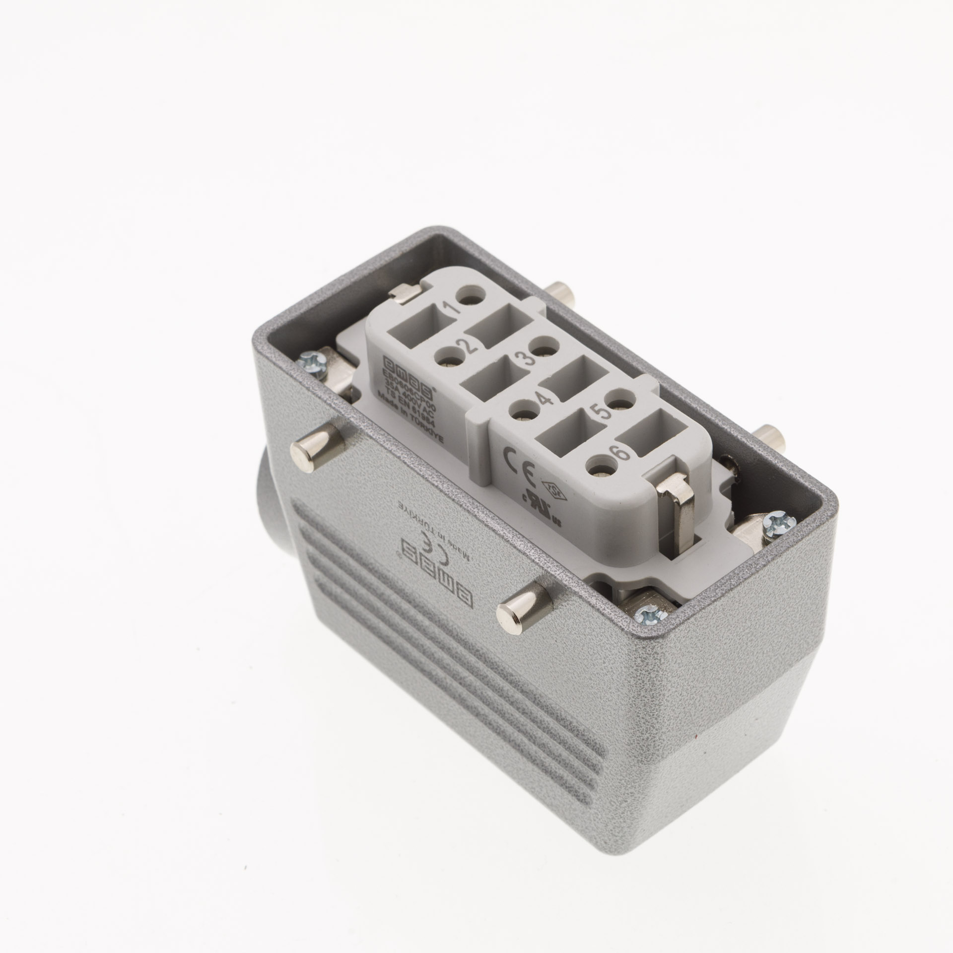 EB-M-606-PU-10-IP65 Розетка переносная металлическая 6 выводов 35А боковой ввод без фиксатора