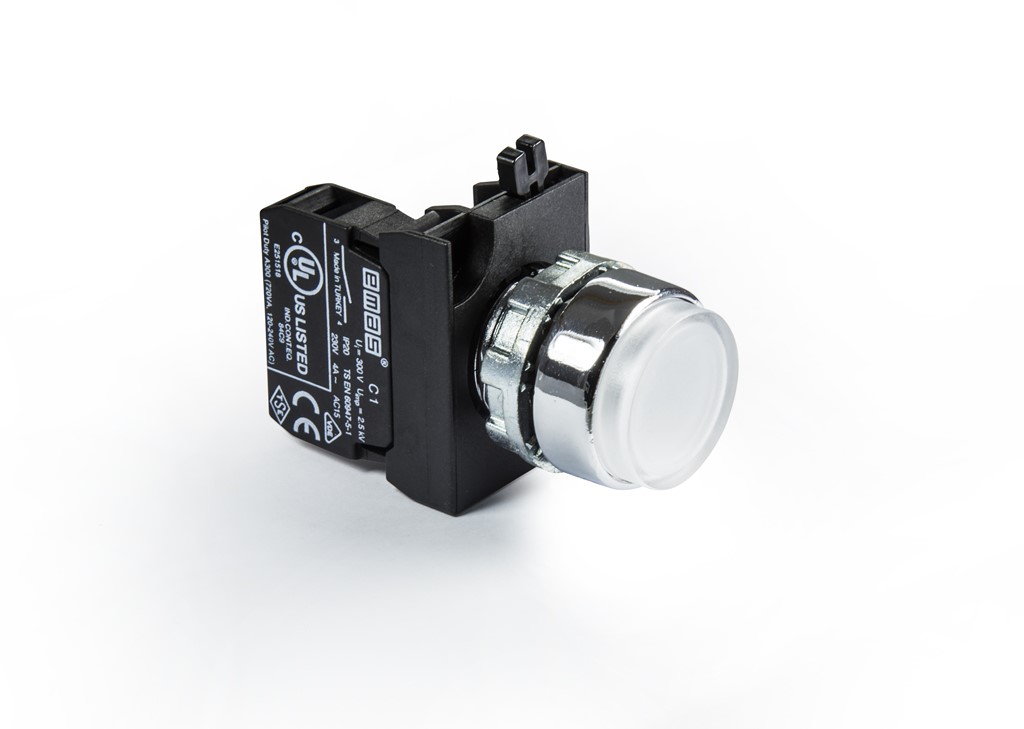 CM-H -W-(CA-C1)-IP65 Кнопка белая выступающая металлическая 1НО                                                                                       