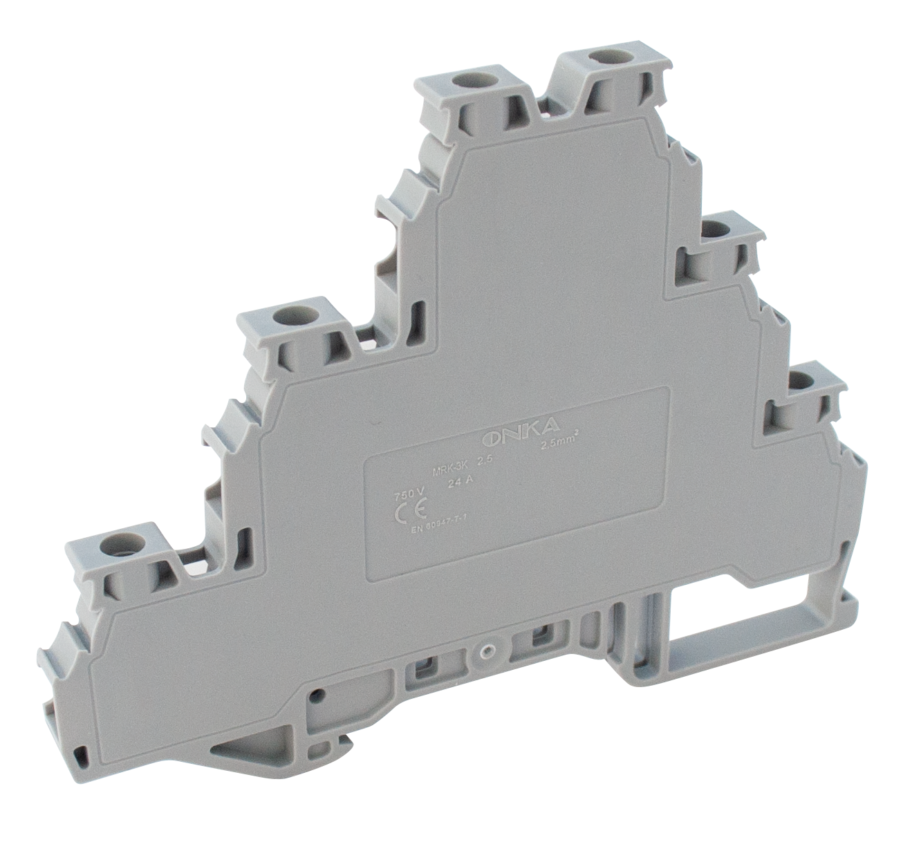 MRK-3K 2,5/5,9mm Клемма серая проходная трехярусная закрытая, винтовые зажимы, 24A