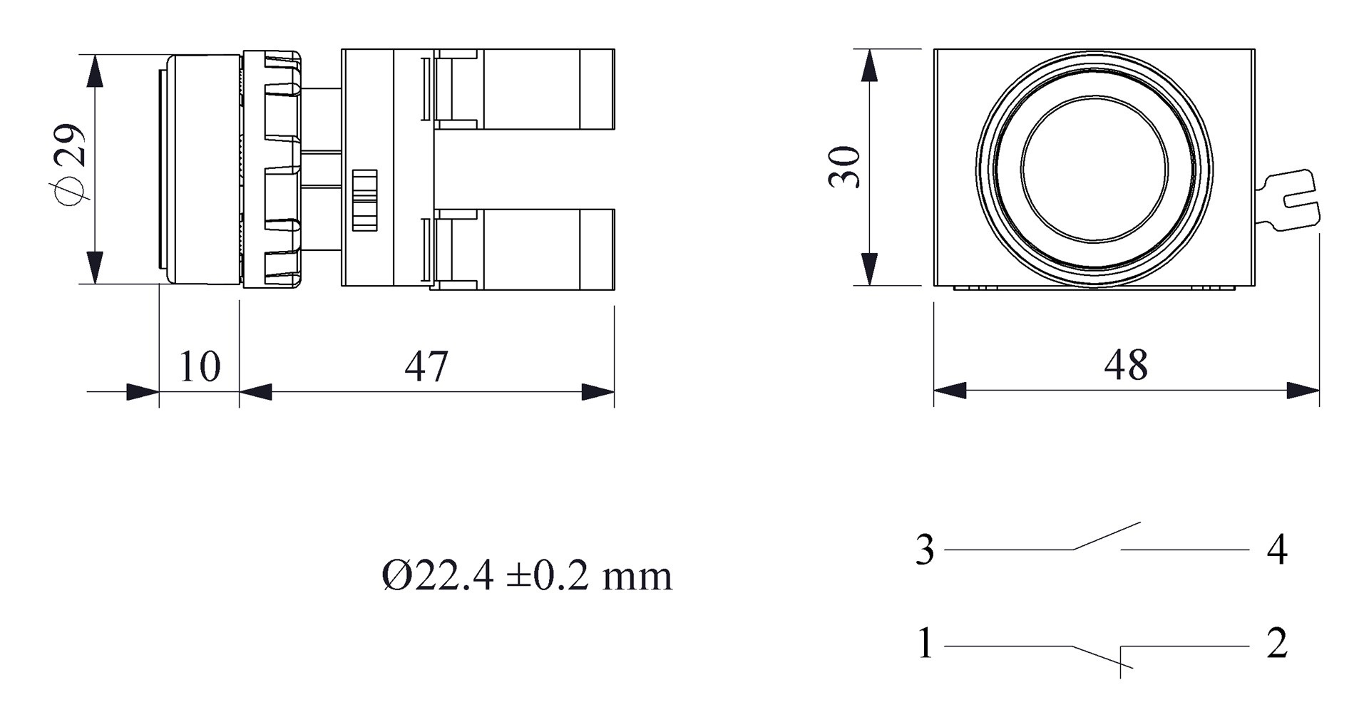 CM-D -W-(CA-C1-C2)-IP65 Кнопка белая металлическая 1НО+1НЗ