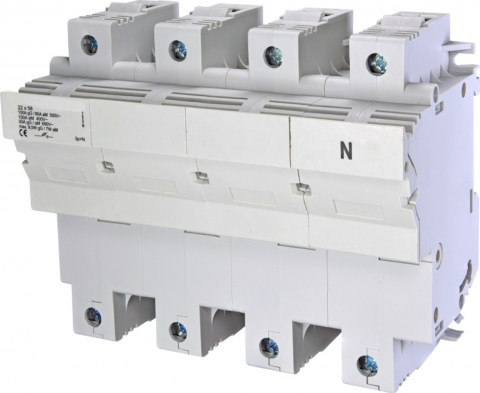 Разъеденитель нагрузки для цилиндрической плавкой вставки 22x58, 3p+N 100А