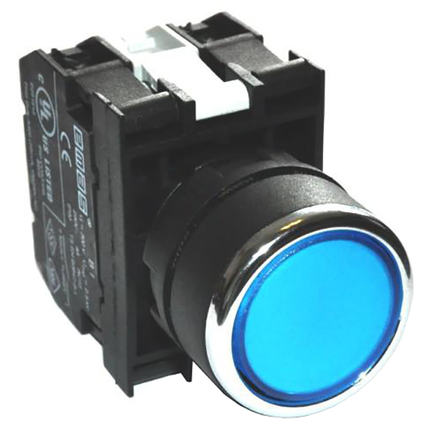 B-D -B-(BA-B2-B7-B2)-IP50 Кнопка нажимная синяя пластиковая LED 12-30V AC/DC (2НЗ)