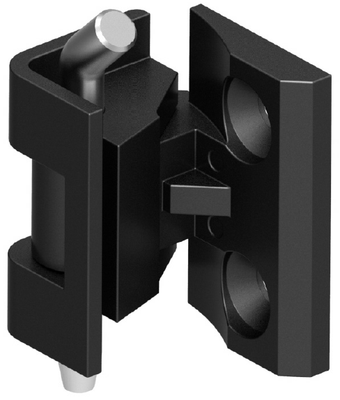Петля угловая на два крепление 312, металл/черное напыление со стальным штифтом 180°, 2мм