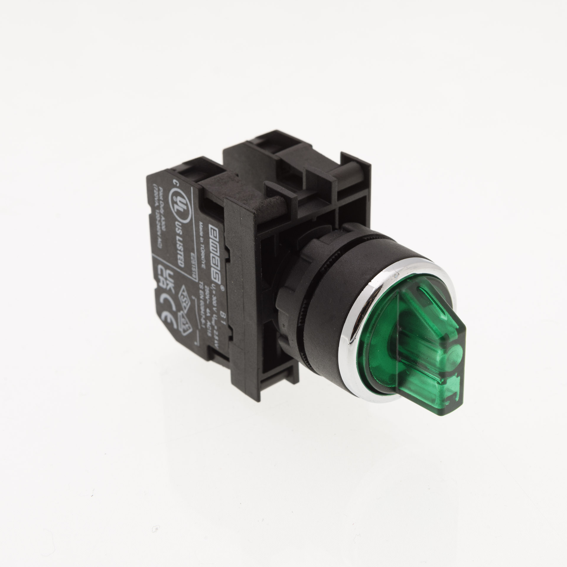 B-SL20-G-IP50-(BA-B1-B2) Переключатель пластиковый на 2 положения (0-1) 60°с фиксацией1НО+1НЗ зеленый