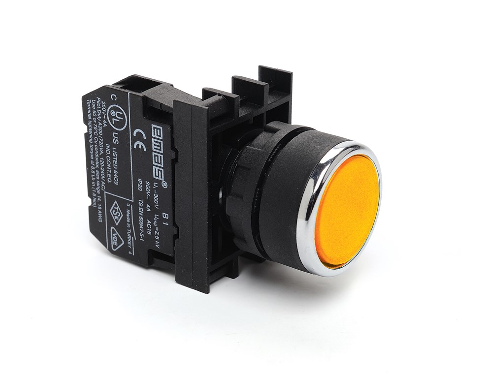 B-D -Y-(BA-B1)-IP50 Кнопка круглая без фиксации жёлтая пластиковая 1НО