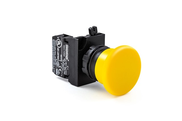 CP-M -Y-(CA-C1)-IP65 Кнопка аварийная "Грибок" д=40мм желтая пластиковая без фиксации 1НО