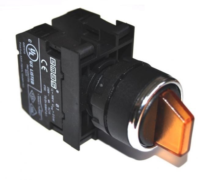 B-SL20-Y-IP50-(BA-B1-B2) Переключатель пластиковый на 2 положения (0-1) 60° с фиксацией1НО+1НЗ желтый