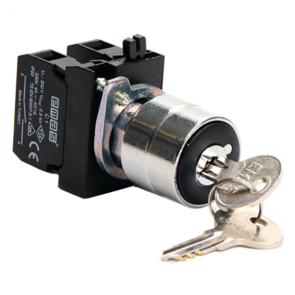 CM-AC30-(CA-C1-C1)-IP65 Переключатель металлический с ключем на 3 положения (2-0-1) 60° с фиксацией,                                                  