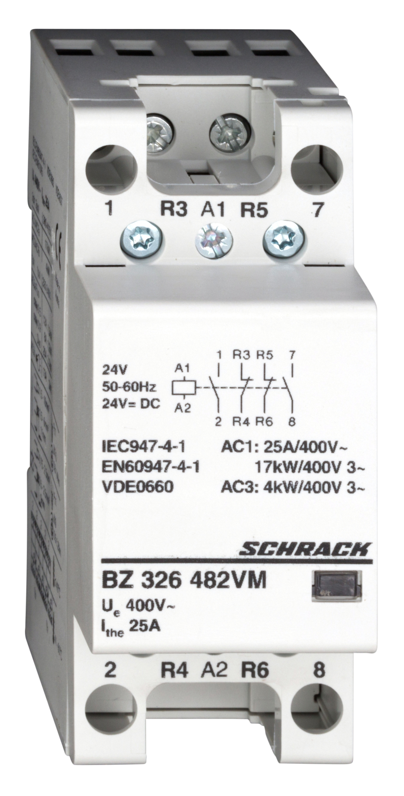 BZ Модульный контактор DIN 25A по AC1,  24VDC 2НО+2НЗ контакт, 2модуля
