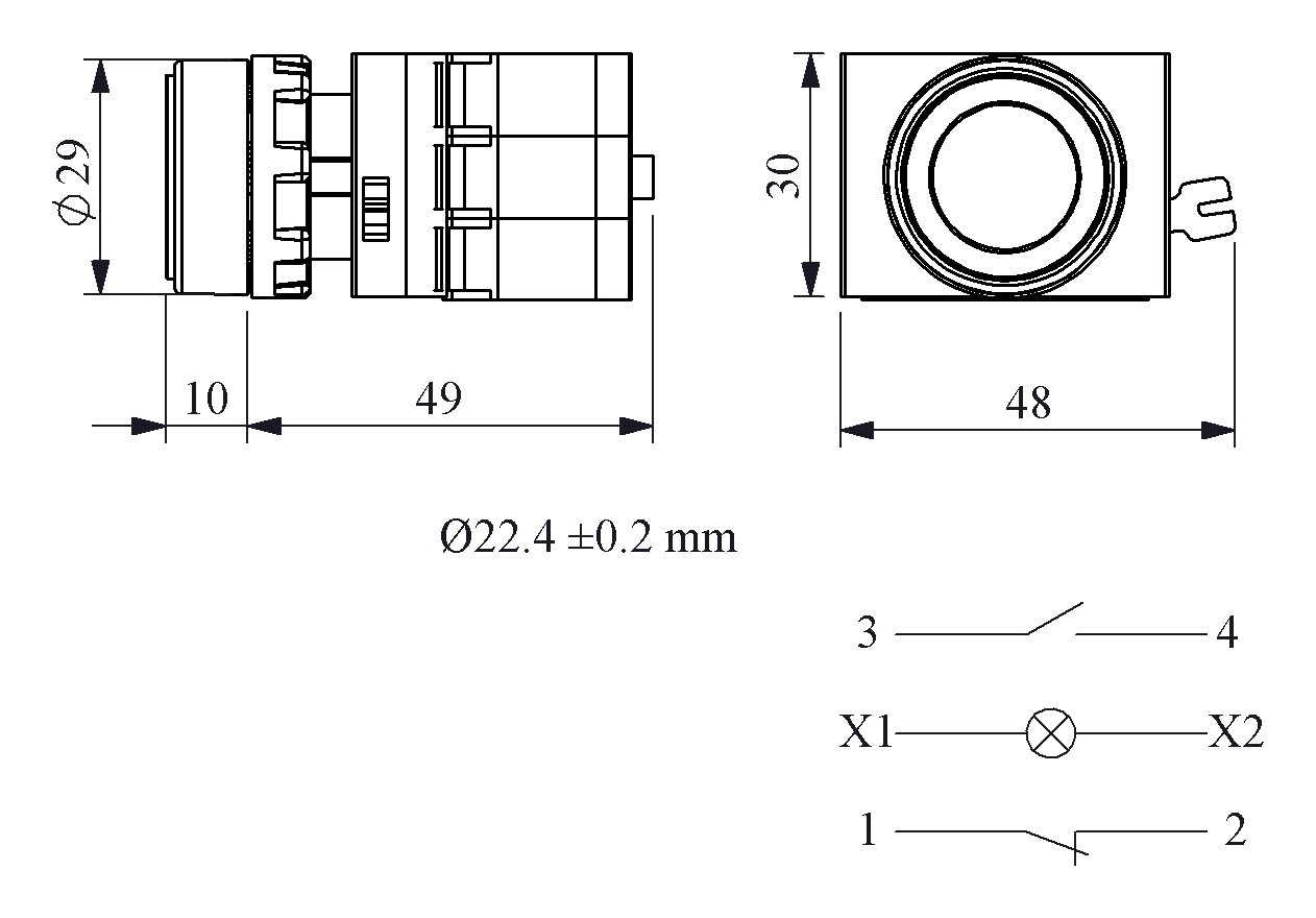 CM-D -Y-(CA-C1-CB8-C2)-IP65 Кнопка нажимная желтая металлическая LED 12-30V AC/DC (1НО+1НЗ)
