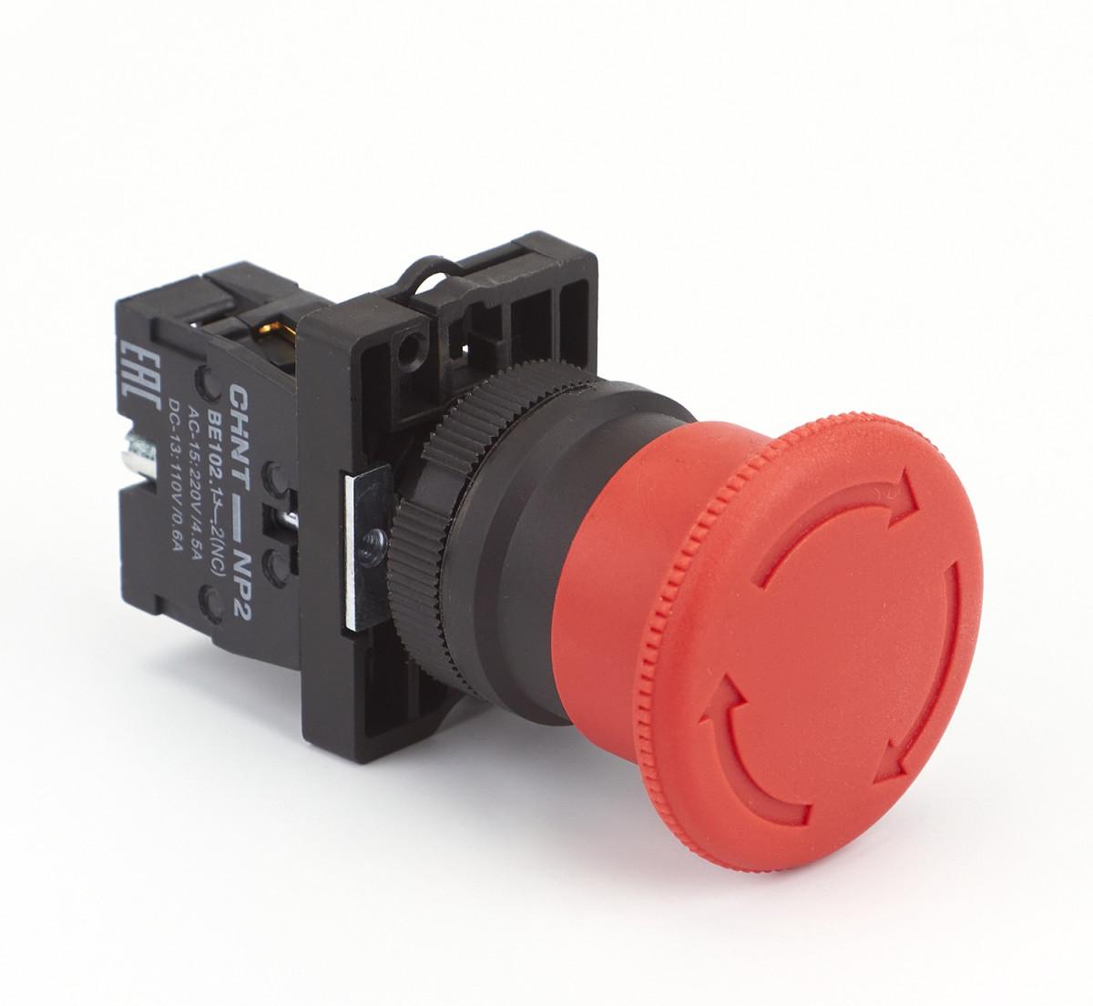 Кнопка управления "Грибок" Φ40мм (2) с фиксации NP2-ES542 без подсветки красная 1НЗ IP40