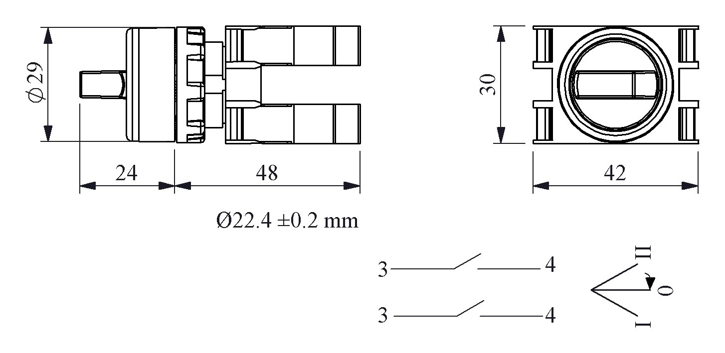 B-SL31-G-IP50-(BA-B1-B1) Переключатель пластиковый на 3 положения (2-0-1) 60° без фиксации 2НО зеленый