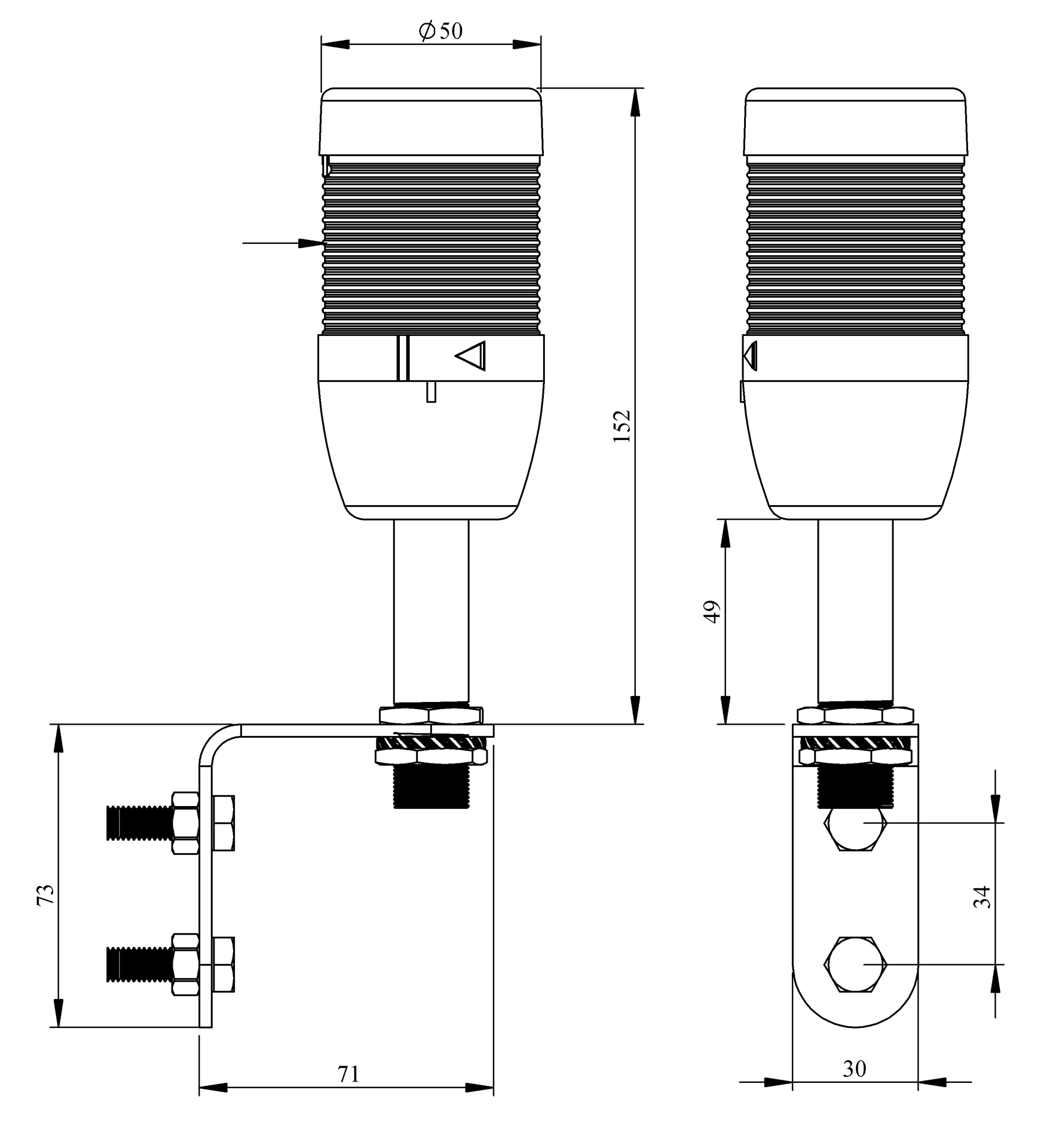 Светосигнальная колонна IK-51-L-024R-X-D01 д=50мм, 1уровень, LED светодиод, 024V AC/DC, красный, настенное крепление