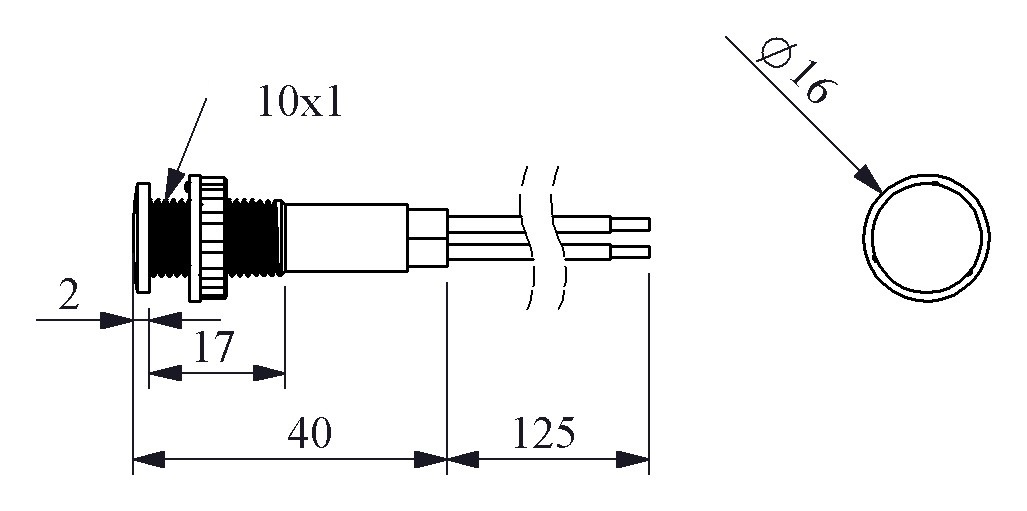 S-LED230Y Сигнальная арматура LED круглая D=10мм желтая пластиковая 230В AС, с проводом