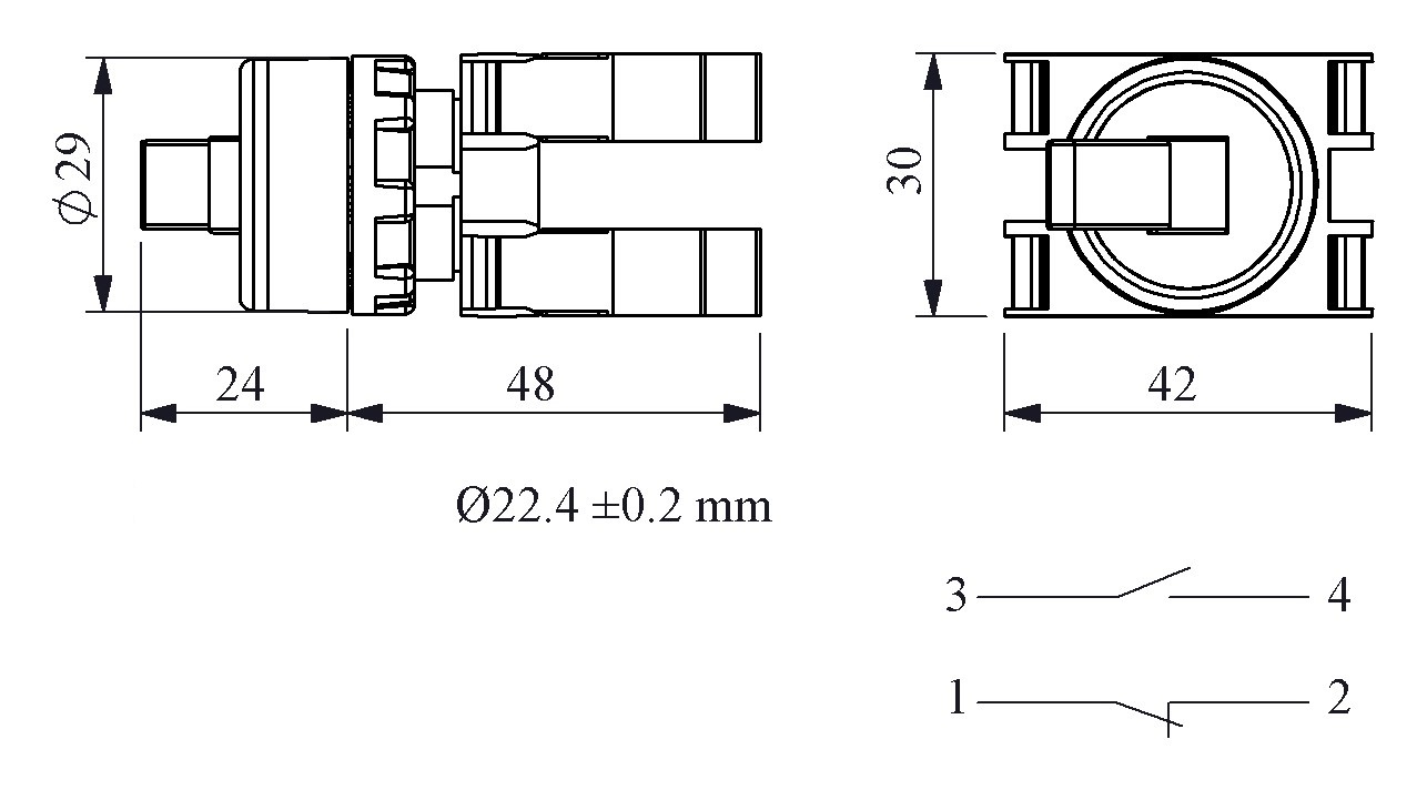 B-C-(BA-B1-B2)-IP50 Кнопка-тумблер пластиковая (1НО+1НЗ)