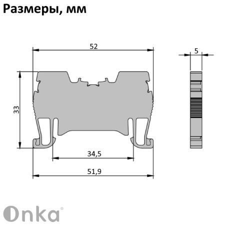 OPK  1,5/5,0mm Клемма серая проходная закрытая, пружинные зажимы, 17,5A [ст.арт.1592]
