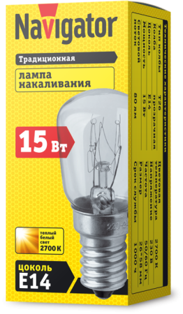 Лампа NI-T26-15-230-E14-CL Navigator 61 203. Код ОКРБ 007-2012: 27.40.13