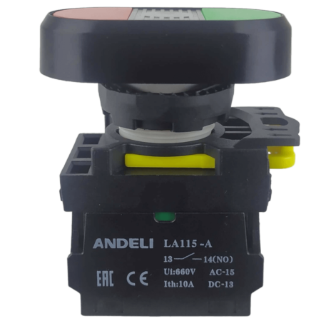 LA115 Кнопка красно-зеленая сдвоенная пластиковая 1НО+1НЗ, без фиксации IP54