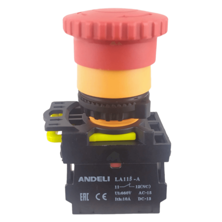 LA115-IP65 Кнопка аварийная красная пластиковая "Грибок" включение вращением 1НЗ IP54