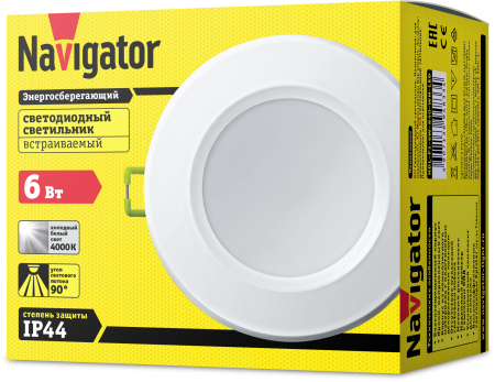Светильник Navigator 94 833 NDL-P1-6W-840-WH-LED (аналог R63 60 Вт)(d100)