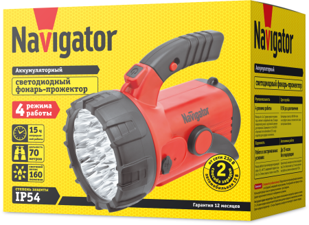 Фонарь Navigator 94 960 NPT-SP06-ACCU Прожект/кемп. 23+18+4LED, аккум.4В, 2Ач.