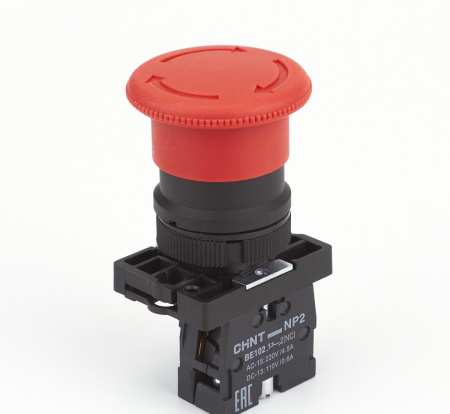 Кнопка управления "Грибок" Φ40мм (2) с фиксации NP2-ES542 без подсветки красная 1НЗ IP40