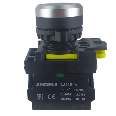 LA115 Кнопка зеленая пластиковая 1НО+LED 230V AC, без фиксации IP65