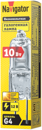 Лампа галог. G4  JC 10W clear G4 12V 2000h Navigator 94 209. Код ОКРБ 007-2012: 27.40.12