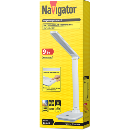 Светильник настольный NDF-D029-9W-MK-WH-LED на основании, диммер, белый Navigator 82740
